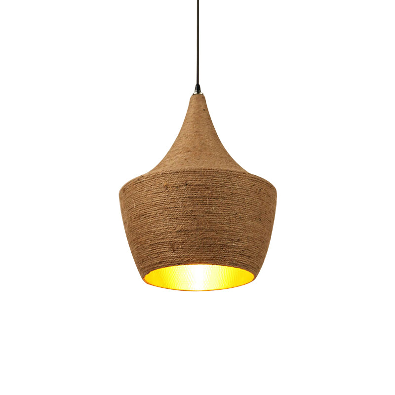 1 Light Pendant Light with Shade Hemp Rope Farmhouse Style Restaurant Hanging Lamp in Brown Clearhalo 'Ceiling Lights' 'Industrial Pendants' 'Industrial' 'Middle Century Pendants' 'Pendant Lights' 'Pendants' 'Tiffany' Lighting' 148561
