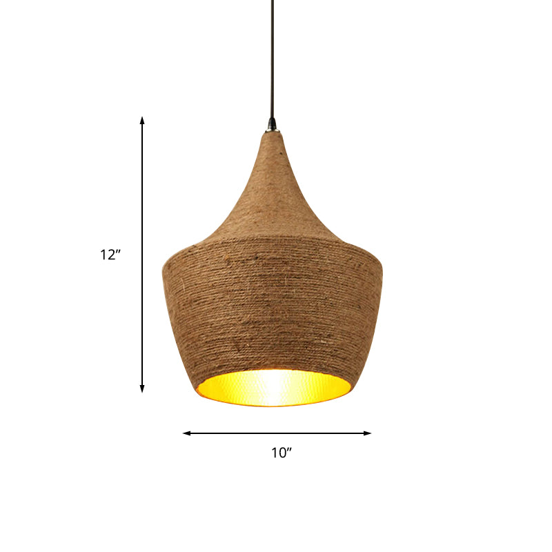 1 Light Pendant Light with Shade Hemp Rope Farmhouse Style Restaurant Hanging Lamp in Brown Clearhalo 'Ceiling Lights' 'Industrial Pendants' 'Industrial' 'Middle Century Pendants' 'Pendant Lights' 'Pendants' 'Tiffany' Lighting' 148562