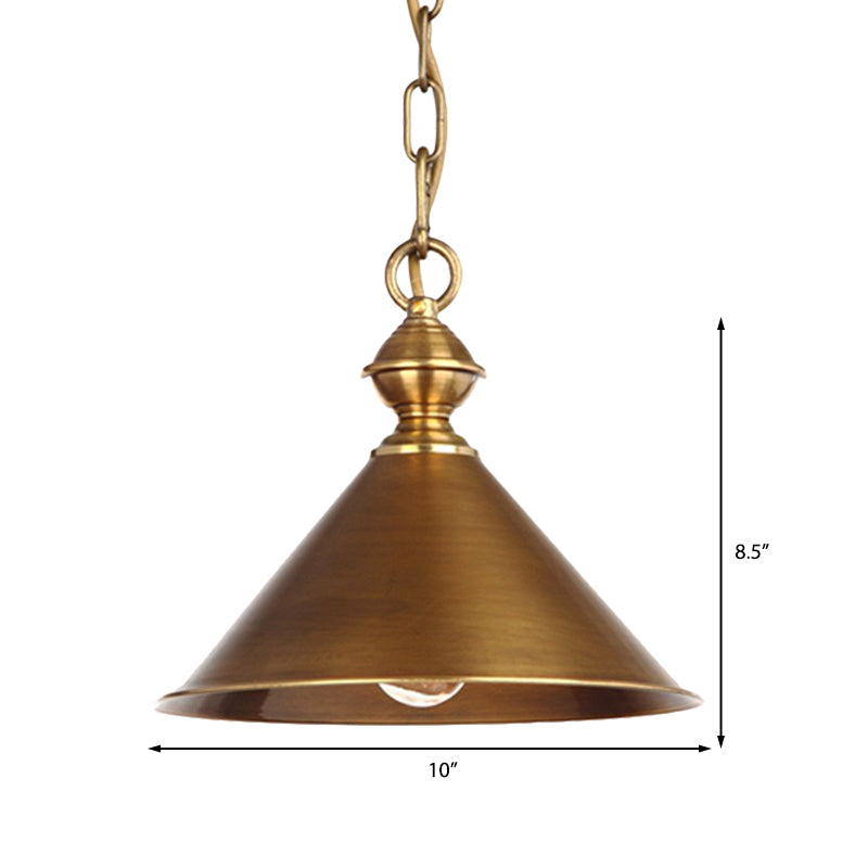 Metallic Brass/Gold Finish Pendant Lighting Conical Shade 7"/8.5" Dia 1 Light Vintage Suspension Light Clearhalo 'Art Deco Pendants' 'Cast Iron' 'Ceiling Lights' 'Ceramic' 'Crystal' 'Industrial Pendants' 'Industrial' 'Metal' 'Middle Century Pendants' 'Pendant Lights' 'Pendants' 'Tiffany' Lighting' 148612