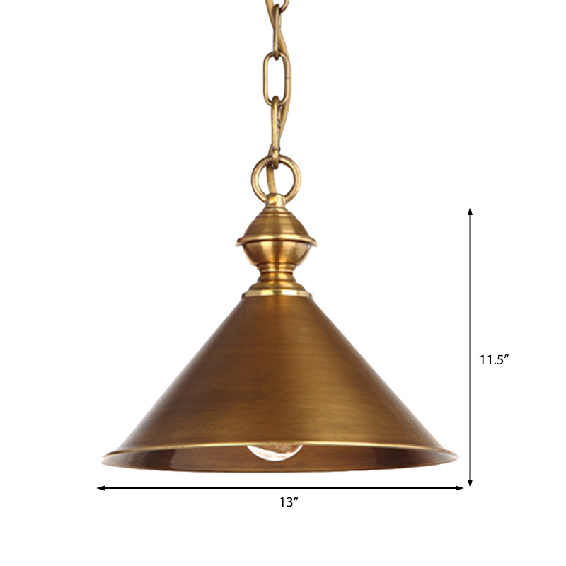 Metallic Brass/Gold Finish Pendant Lighting Conical Shade 7"/8.5" Dia 1 Light Vintage Suspension Light Clearhalo 'Art Deco Pendants' 'Cast Iron' 'Ceiling Lights' 'Ceramic' 'Crystal' 'Industrial Pendants' 'Industrial' 'Metal' 'Middle Century Pendants' 'Pendant Lights' 'Pendants' 'Tiffany' Lighting' 148613