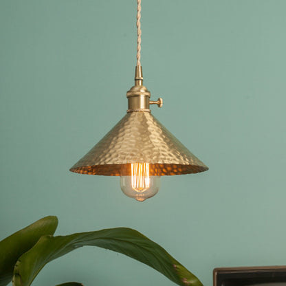Metallic Brass/Gold Finish Pendant Lighting Conical Shade 7"/8.5" Dia 1 Light Vintage Suspension Light Gold Clearhalo 'Art Deco Pendants' 'Cast Iron' 'Ceiling Lights' 'Ceramic' 'Crystal' 'Industrial Pendants' 'Industrial' 'Metal' 'Middle Century Pendants' 'Pendant Lights' 'Pendants' 'Tiffany' Lighting' 148617