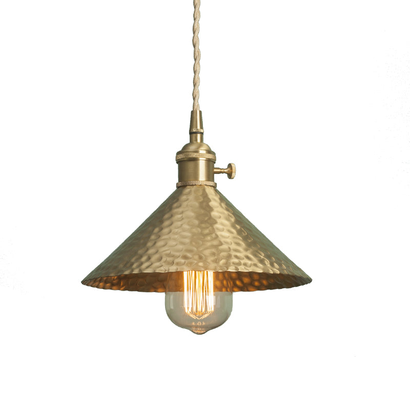 Metallic Brass/Gold Finish Pendant Lighting Conical Shade 7"/8.5" Dia 1 Light Vintage Suspension Light Clearhalo 'Art Deco Pendants' 'Cast Iron' 'Ceiling Lights' 'Ceramic' 'Crystal' 'Industrial Pendants' 'Industrial' 'Metal' 'Middle Century Pendants' 'Pendant Lights' 'Pendants' 'Tiffany' Lighting' 148618
