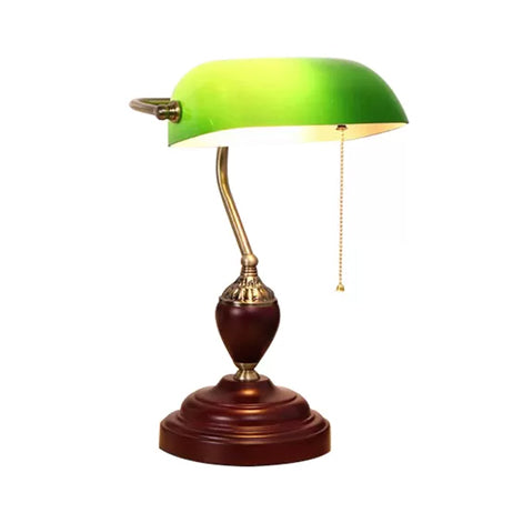 Traditional Style Rollover Shade Banker Lamp 1 Light Green/Red/White Glass Banker Desk Lamp with Pull Chain for Bedroom Clearhalo 'Desk Lamps' 'Lamps' Lighting' 14866
