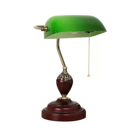 Traditional Style Rollover Shade Banker Lamp 1 Light Green/Red/White Glass Banker Desk Lamp with Pull Chain for Bedroom Clearhalo 'Desk Lamps' 'Lamps' Lighting' 14867