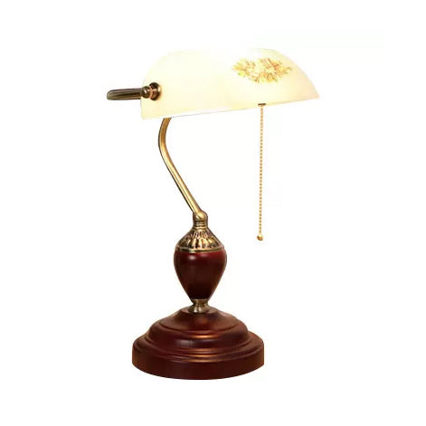 Traditional Style Rollover Shade Banker Lamp 1 Light Green/Red/White Glass Banker Desk Lamp with Pull Chain for Bedroom White Clearhalo 'Desk Lamps' 'Lamps' Lighting' 14871
