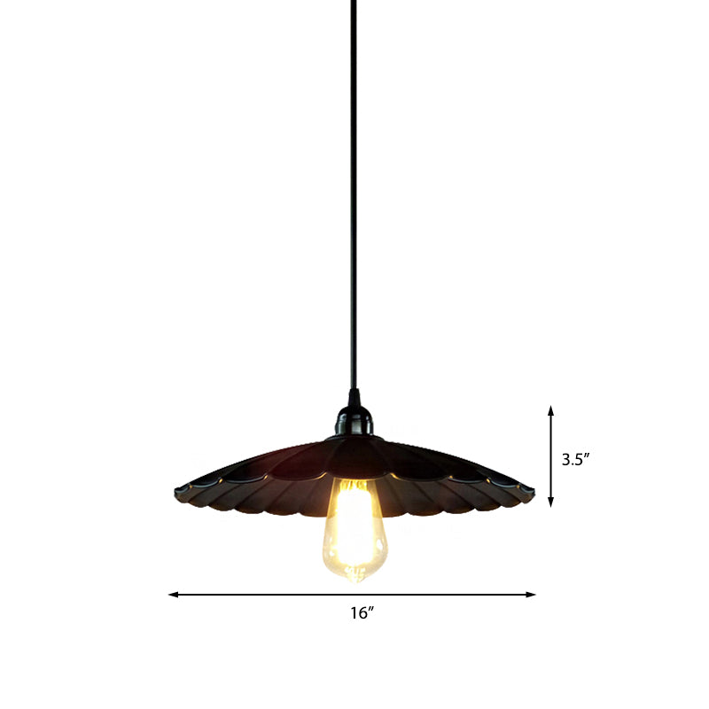 Antique Style Scalloped Pendant Lamp 10"/12" Dia 1 Head Metal Hanging Light Fixture in Black for Kitchen Clearhalo 'Art Deco Pendants' 'Black' 'Cast Iron' 'Ceiling Lights' 'Ceramic' 'Crystal' 'Industrial Pendants' 'Industrial' 'Metal' 'Middle Century Pendants' 'Pendant Lights' 'Pendants' 'Rustic Pendants' 'Tiffany' Lighting' 148712