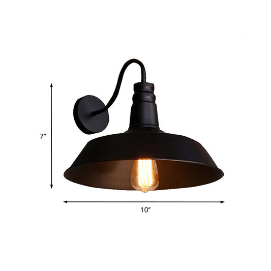 1 Bulb Metal Wall Lamp Industrial Style Black/White Barn Shade Porch Wall Mount Light, 10"/14" Diameter Clearhalo 'Art deco wall lights' 'Cast Iron' 'Glass' 'Industrial wall lights' 'Industrial' 'Middle century wall lights' 'Modern' 'Rustic wall lights' 'Tiffany' 'Traditional wall lights' 'Wall Lamps & Sconces' 'Wall Lights' Lighting' 148815
