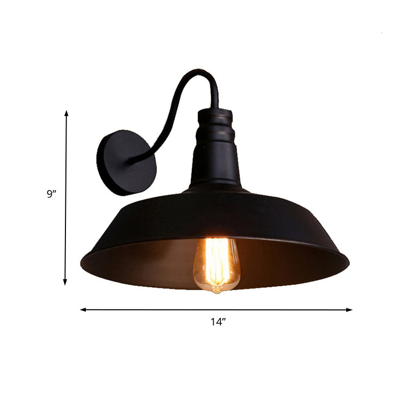 1 Bulb Metal Wall Lamp Industrial Style Black/White Barn Shade Porch Wall Mount Light, 10"/14" Diameter Clearhalo 'Art deco wall lights' 'Cast Iron' 'Glass' 'Industrial wall lights' 'Industrial' 'Middle century wall lights' 'Modern' 'Rustic wall lights' 'Tiffany' 'Traditional wall lights' 'Wall Lamps & Sconces' 'Wall Lights' Lighting' 148816