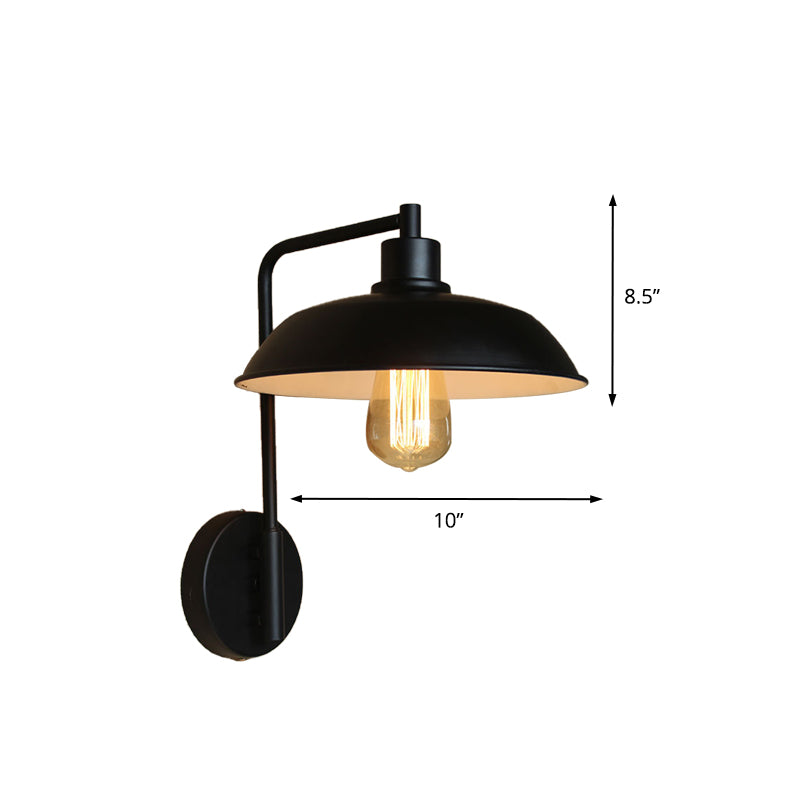 1 Light Barn Wall Sconce Light Antique Style Black/Rust Metallic Wall Lighting with Curved Arm for Hallway Clearhalo 'Art deco wall lights' 'Cast Iron' 'Glass' 'Industrial wall lights' 'Industrial' 'Middle century wall lights' 'Modern' 'Rustic wall lights' 'Tiffany' 'Traditional wall lights' 'Wall Lamps & Sconces' 'Wall Lights' Lighting' 148929