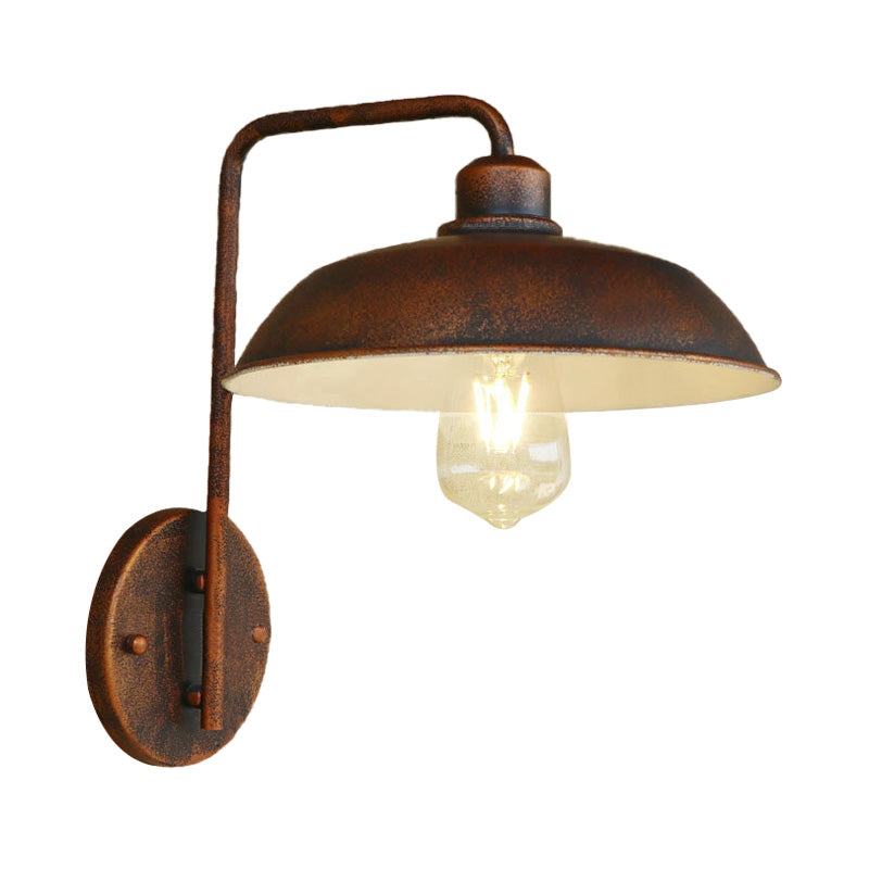 1 Light Barn Wall Sconce Light Antique Style Black/Rust Metallic Wall Lighting with Curved Arm for Hallway Clearhalo 'Art deco wall lights' 'Cast Iron' 'Glass' 'Industrial wall lights' 'Industrial' 'Middle century wall lights' 'Modern' 'Rustic wall lights' 'Tiffany' 'Traditional wall lights' 'Wall Lamps & Sconces' 'Wall Lights' Lighting' 148932
