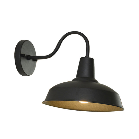 Farmhouse Barn Wall Sconce Lighting 1 Bulb Metallic Wall Lamp with Gooseneck Arm in Black for Porch Clearhalo 'Art deco wall lights' 'Cast Iron' 'Glass' 'Industrial wall lights' 'Industrial' 'Middle century wall lights' 'Modern' 'Rustic wall lights' 'Tiffany' 'Traditional wall lights' 'Wall Lamps & Sconces' 'Wall Lights' Lighting' 148940