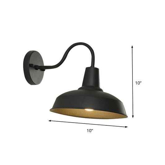 Farmhouse Barn Wall Sconce Lighting 1 Bulb Metallic Wall Lamp with Gooseneck Arm in Black for Porch Clearhalo 'Art deco wall lights' 'Cast Iron' 'Glass' 'Industrial wall lights' 'Industrial' 'Middle century wall lights' 'Modern' 'Rustic wall lights' 'Tiffany' 'Traditional wall lights' 'Wall Lamps & Sconces' 'Wall Lights' Lighting' 148941