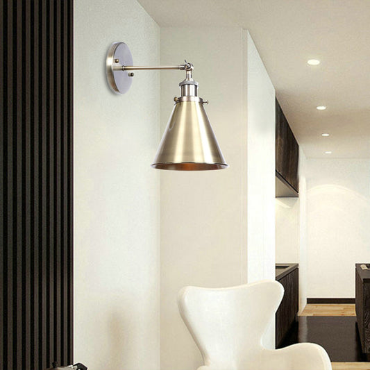 Conical Living Room Wall Lighting Industrial Style Metallic 1 Head Brass/Bronze Wall Mount Light Bronze Clearhalo 'Art deco wall lights' 'Cast Iron' 'Glass' 'Industrial wall lights' 'Industrial' 'Middle century wall lights' 'Modern' 'Rustic wall lights' 'Tiffany' 'Traditional wall lights' 'Wall Lamps & Sconces' 'Wall Lights' Lighting' 148958