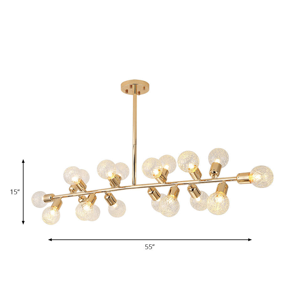 Prismatic Glass Ball Linear Chandelier Hotel 18 Lights Modern Metal Island Light in Gold Clearhalo 'Ceiling Lights' 'Glass shade' 'Glass' 'Island Lights' Lighting' 148970