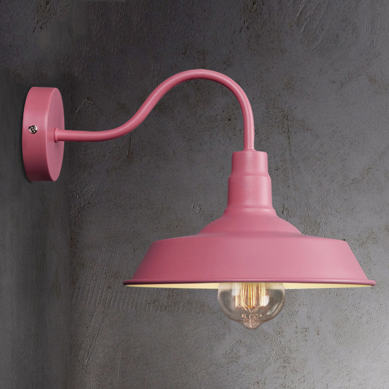 Industrial Stylish Barn Wall Sconce Lamp 1 Bulb Metallic Sconce Wall Lighting with Gooseneck Arm in Blue/Pink, 10"/14" Wide Clearhalo 'Art deco wall lights' 'Cast Iron' 'Glass' 'Industrial wall lights' 'Industrial' 'Middle century wall lights' 'Modern' 'Rustic wall lights' 'Tiffany' 'Traditional wall lights' 'Wall Lamps & Sconces' 'Wall Lights' Lighting' 149004