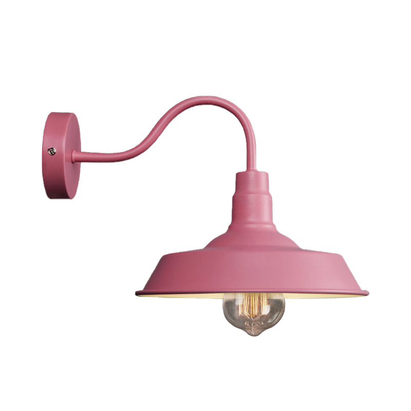 Industrial Stylish Barn Wall Sconce Lamp 1 Bulb Metallic Sconce Wall Lighting with Gooseneck Arm in Blue/Pink, 10"/14" Wide Clearhalo 'Art deco wall lights' 'Cast Iron' 'Glass' 'Industrial wall lights' 'Industrial' 'Middle century wall lights' 'Modern' 'Rustic wall lights' 'Tiffany' 'Traditional wall lights' 'Wall Lamps & Sconces' 'Wall Lights' Lighting' 149006