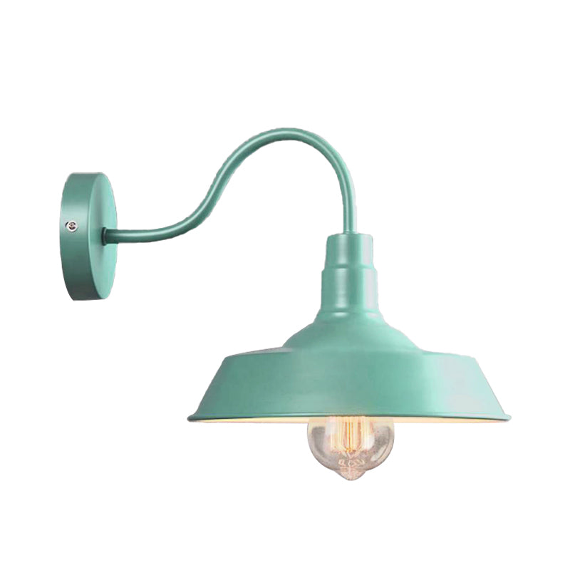 Industrial Stylish Barn Wall Sconce Lamp 1 Bulb Metallic Sconce Wall Lighting with Gooseneck Arm in Blue/Pink, 10"/14" Wide Clearhalo 'Art deco wall lights' 'Cast Iron' 'Glass' 'Industrial wall lights' 'Industrial' 'Middle century wall lights' 'Modern' 'Rustic wall lights' 'Tiffany' 'Traditional wall lights' 'Wall Lamps & Sconces' 'Wall Lights' Lighting' 149009