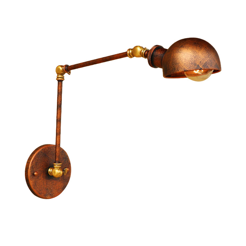 4"/6.5" Dia Domed Metal Wall Lamp Fixture Antique Style 1 Head Study Room Adjustable Sconce Light in Rust Clearhalo 'Art deco wall lights' 'Cast Iron' 'Glass' 'Industrial wall lights' 'Industrial' 'Middle century wall lights' 'Modern' 'Rustic wall lights' 'Tiffany' 'Traditional wall lights' 'Wall Lamps & Sconces' 'Wall Lights' Lighting' 149012