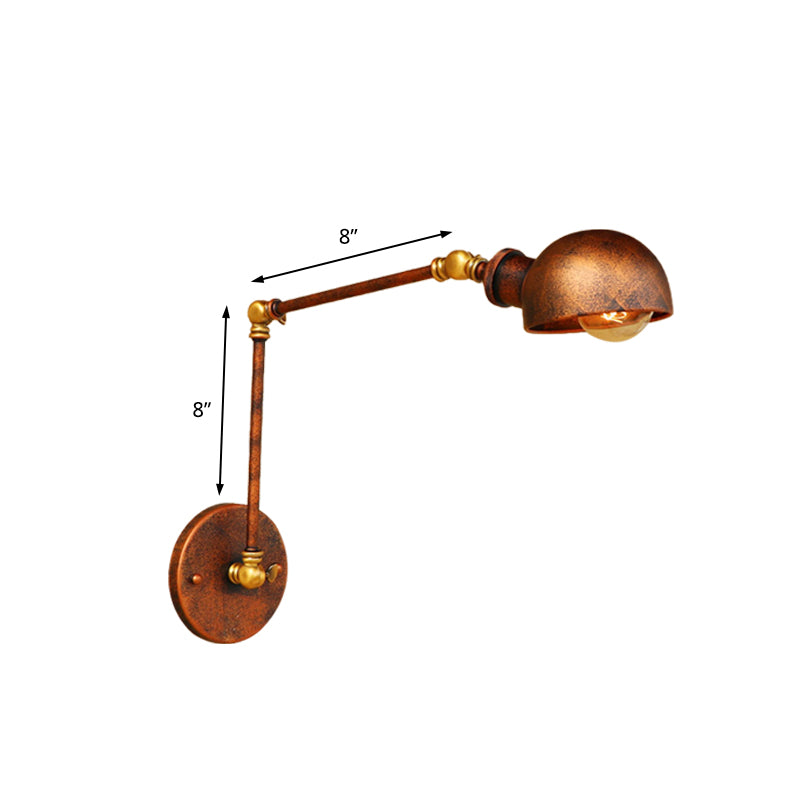 4"/6.5" Dia Domed Metal Wall Lamp Fixture Antique Style 1 Head Study Room Adjustable Sconce Light in Rust Clearhalo 'Art deco wall lights' 'Cast Iron' 'Glass' 'Industrial wall lights' 'Industrial' 'Middle century wall lights' 'Modern' 'Rustic wall lights' 'Tiffany' 'Traditional wall lights' 'Wall Lamps & Sconces' 'Wall Lights' Lighting' 149014