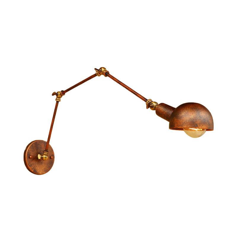 4"/6.5" Dia Domed Metal Wall Lamp Fixture Antique Style 1 Head Study Room Adjustable Sconce Light in Rust Clearhalo 'Art deco wall lights' 'Cast Iron' 'Glass' 'Industrial wall lights' 'Industrial' 'Middle century wall lights' 'Modern' 'Rustic wall lights' 'Tiffany' 'Traditional wall lights' 'Wall Lamps & Sconces' 'Wall Lights' Lighting' 149020
