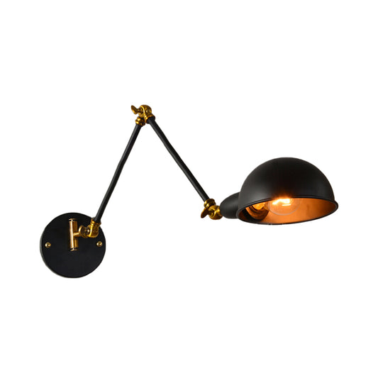Dome Shade Bedroom Wall Light Sconce Industrial Metal 1 Head Black Reading Wall Lamp with Adjustable Arm Clearhalo 'Art deco wall lights' 'Cast Iron' 'Glass' 'Industrial wall lights' 'Industrial' 'Middle century wall lights' 'Modern' 'Rustic wall lights' 'Tiffany' 'Traditional wall lights' 'Wall Lamps & Sconces' 'Wall Lights' Lighting' 149100