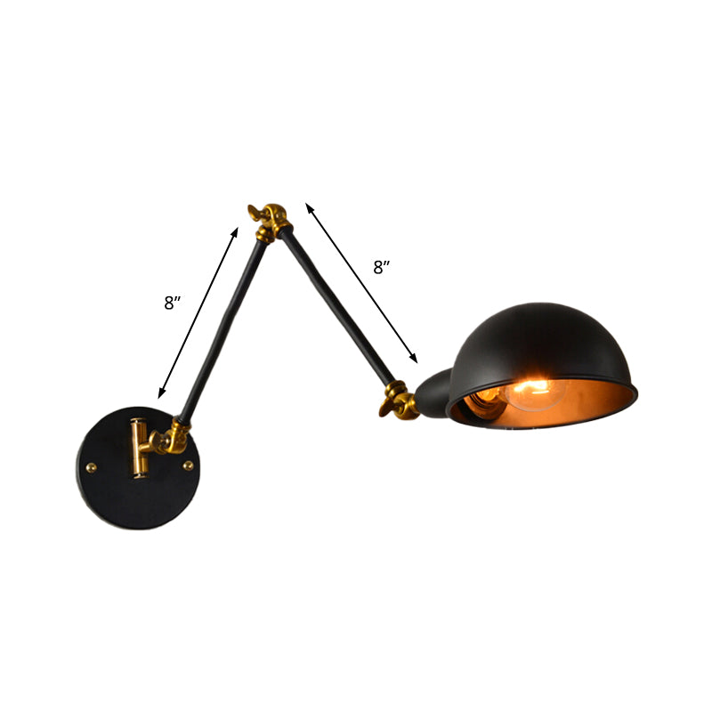 Dome Shade Bedroom Wall Light Sconce Industrial Metal 1 Head Black Reading Wall Lamp with Adjustable Arm Clearhalo 'Art deco wall lights' 'Cast Iron' 'Glass' 'Industrial wall lights' 'Industrial' 'Middle century wall lights' 'Modern' 'Rustic wall lights' 'Tiffany' 'Traditional wall lights' 'Wall Lamps & Sconces' 'Wall Lights' Lighting' 149101