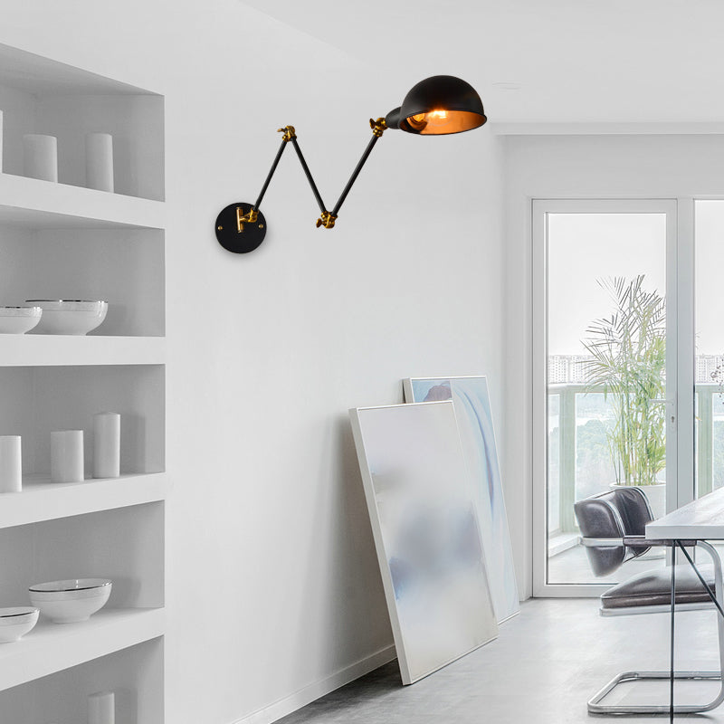 Dome Shade Bedroom Wall Light Sconce Industrial Metal 1 Head Black Reading Wall Lamp with Adjustable Arm Clearhalo 'Art deco wall lights' 'Cast Iron' 'Glass' 'Industrial wall lights' 'Industrial' 'Middle century wall lights' 'Modern' 'Rustic wall lights' 'Tiffany' 'Traditional wall lights' 'Wall Lamps & Sconces' 'Wall Lights' Lighting' 149102