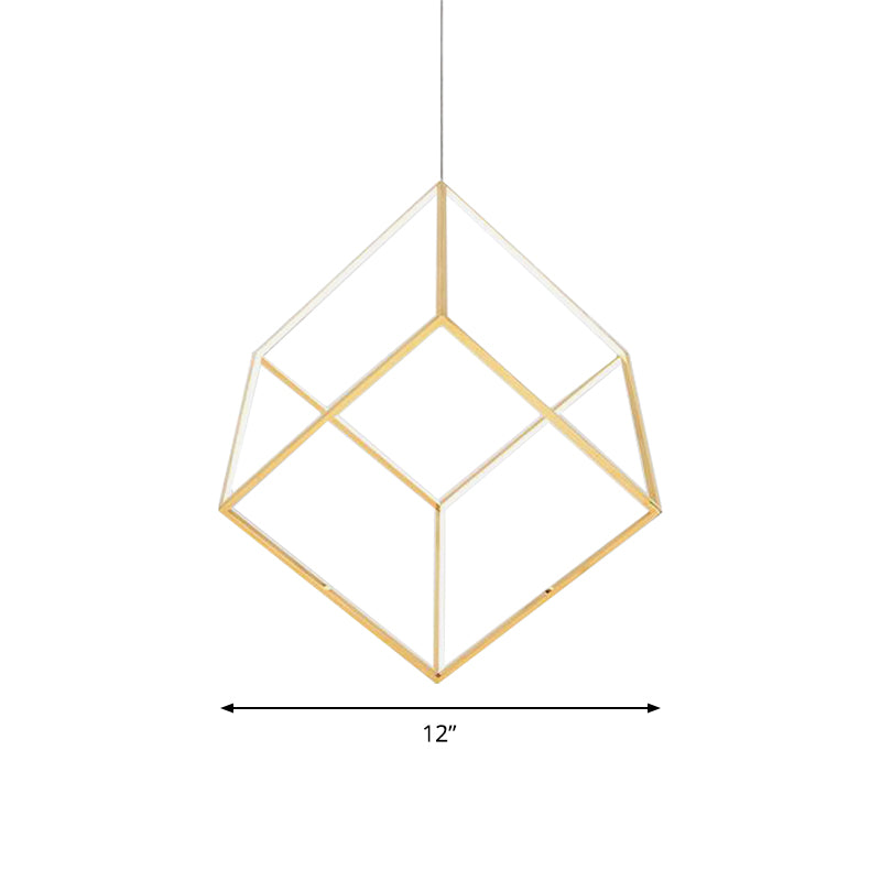 Gold Cubic Shade Hanging Chandelier Light Modern Style 12"/16" W LED Metal Pendant Lamp for Bedroom Clearhalo 'Ceiling Lights' 'Chandeliers' 'Modern Chandeliers' 'Modern' Lighting' 149189