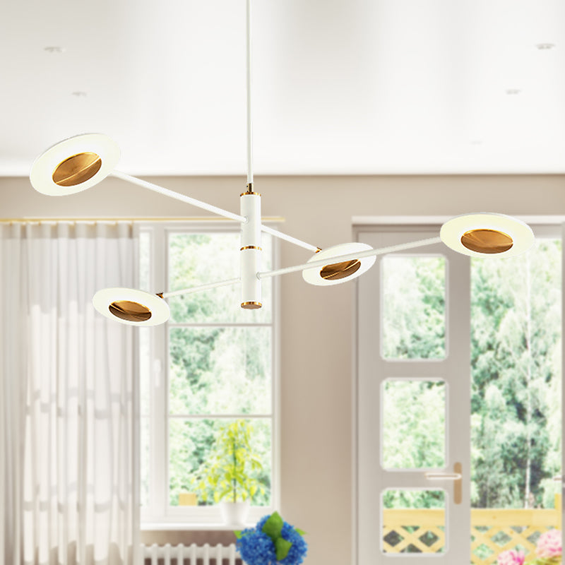 Multi Tiers Disk Chandelier Lamp Metal and Acrylic Postmodern 4/6/8 Lights Black/White Hanging Light for Dining Room 4 White Clearhalo 'Ceiling Lights' 'Chandeliers' 'Modern Chandeliers' 'Modern' Lighting' 149192