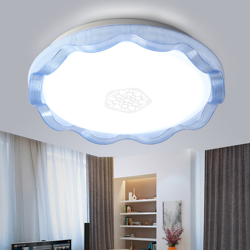 Metal Scalloped Ceiling Flush with Acrylic Diffuser White/Blue/Gold Bedroom 16"/19.5" Dia LED Flush Light Fixture in Warm/White Clearhalo 'Ceiling Lights' 'Close To Ceiling Lights' 'Close to ceiling' 'Flush mount' Lighting' 149488