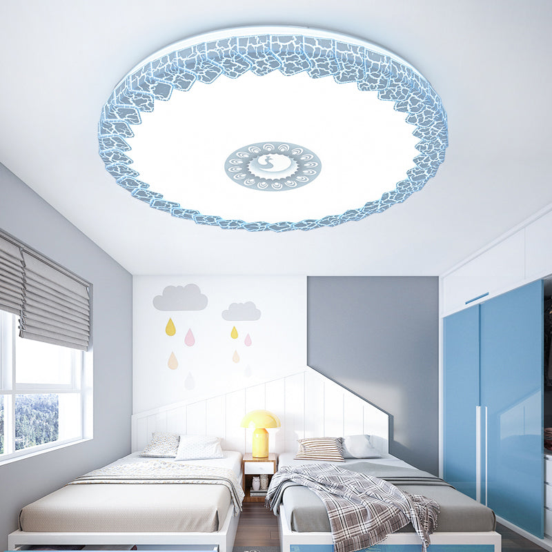 Minimalist LED Flush Mount with Acrylic Shade White/Blue/Gold Circular Crackle Ceiling Light for Bedroom in Warm/White, 15"/19" W Clearhalo 'Ceiling Lights' 'Close To Ceiling Lights' 'Close to ceiling' 'Flush mount' Lighting' 149508