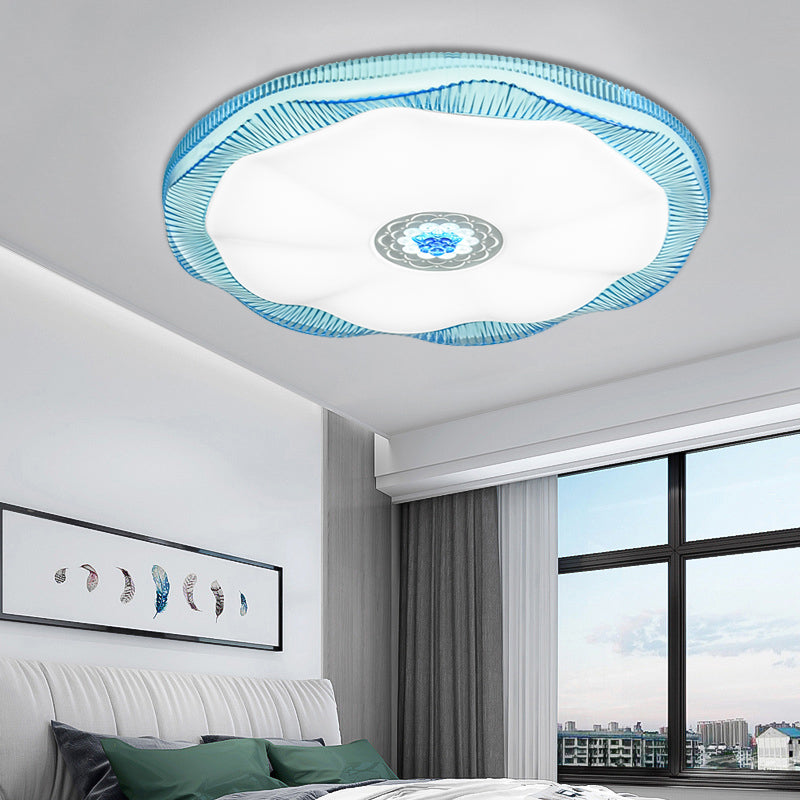 Blooming Flush Mount Light Modern Acrylic Shade White/Blue/Gold Ceiling Flush Mount for Bedroom in Warm/White, 16"/19.5" Wide Blue Clearhalo 'Ceiling Lights' 'Close To Ceiling Lights' 'Close to ceiling' 'Flush mount' Lighting' 149520