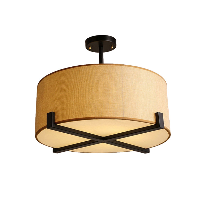 16"/19.5"/23.5" Dia Drum Ceiling Light Minimalist Fabric 5 Lights Beige Flush Mount Lamp Clearhalo 'Ceiling Lights' 'Close To Ceiling Lights' 'Close to ceiling' 'Semi-flushmount' Lighting' 149594