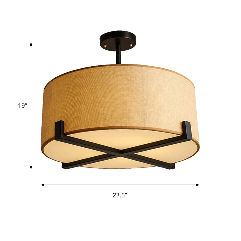 16"/19.5"/23.5" Dia Drum Ceiling Light Minimalist Fabric 5 Lights Beige Flush Mount Lamp Clearhalo 'Ceiling Lights' 'Close To Ceiling Lights' 'Close to ceiling' 'Semi-flushmount' Lighting' 149595
