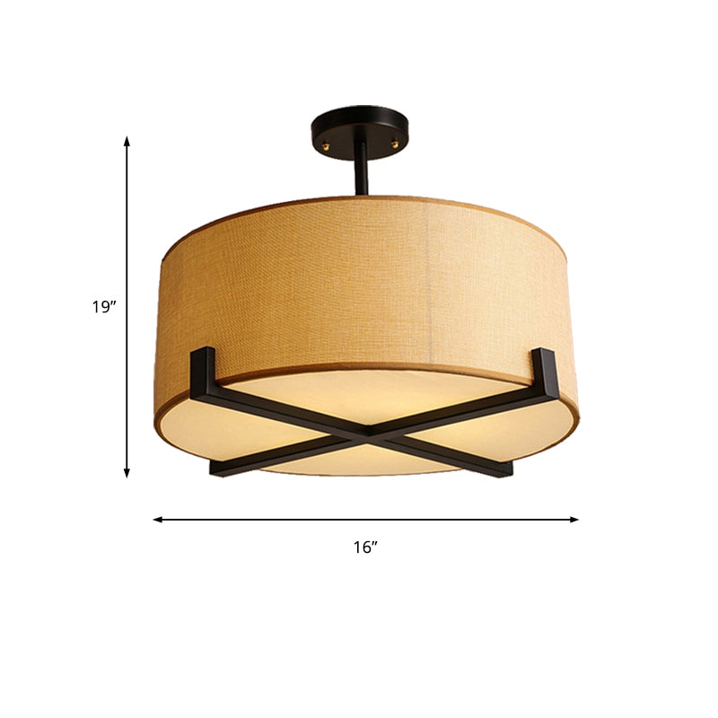 16"/19.5"/23.5" Dia Drum Ceiling Light Minimalist Fabric 5 Lights Beige Flush Mount Lamp Clearhalo 'Ceiling Lights' 'Close To Ceiling Lights' 'Close to ceiling' 'Semi-flushmount' Lighting' 149597