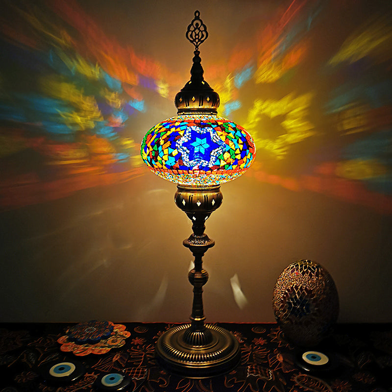 Elliptical Bedside Floor Lamp Traditional Stained Glass 1 Head White/Beige/Red Standing Light Dark Blue Clearhalo 'Floor Lamps' 'Lamps' Lighting' 1497867