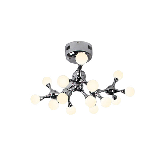 Branch Ceiling Mount Chandelier Nordic Metal 15 Bare Bulbs Silver Semi Flush Mount Light for Living Room Clearhalo 'Ceiling Lights' 'Close To Ceiling Lights' 'Close to ceiling' 'Glass shade' 'Glass' 'Pendant Lights' 'Semi-flushmount' Lighting' 149905