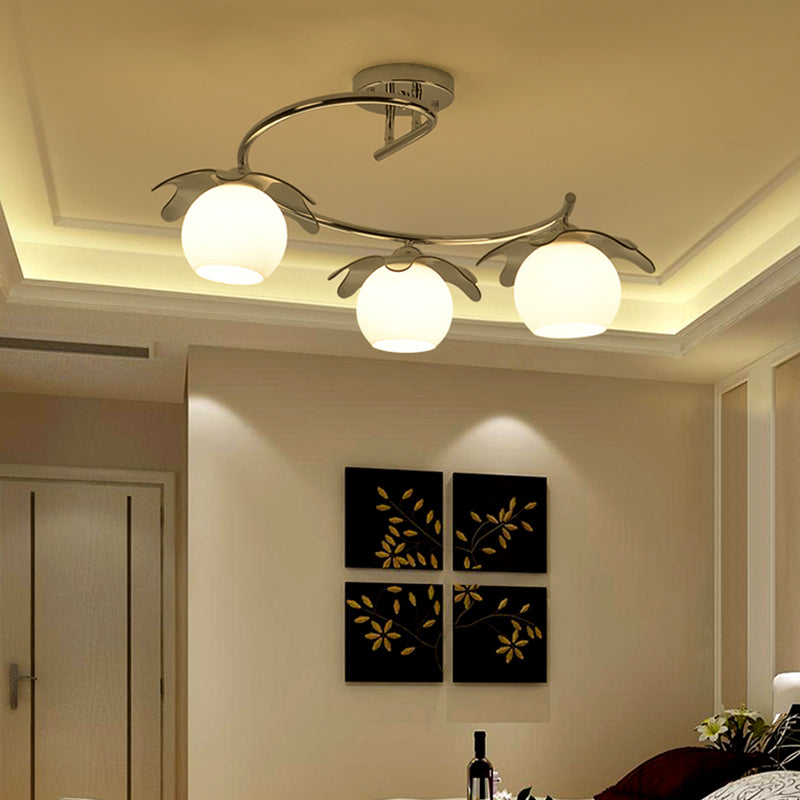 Globe Glass Shade Semi Flush Ceiling Light Modern Chrome Bedroom LED Ceiling Mounted Light Clearhalo 'Ceiling Lights' 'Close To Ceiling Lights' 'Close to ceiling' 'Glass shade' 'Glass' 'Pendant Lights' 'Semi-flushmount' Lighting' 149909