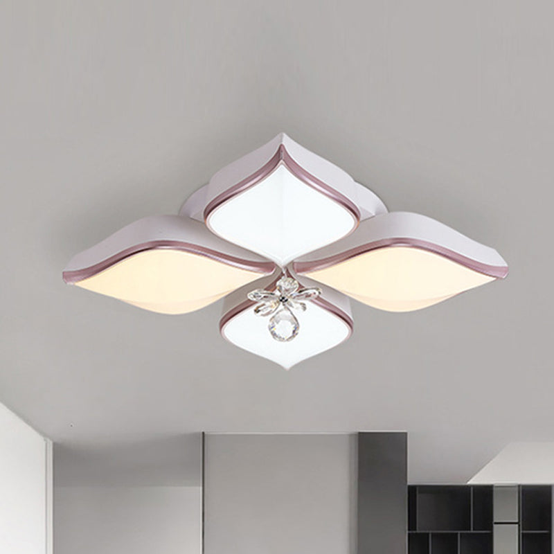 Contemporary Flower Ceiling Mounted Fixture Acrylic 4/5/6 Heads White Flush Ceiling Light with Crystal Drop for Living Room in Warm 4 Rose Gold Clearhalo 'Ceiling Lights' 'Close To Ceiling Lights' 'Close to ceiling' 'Flush mount' Lighting' 149953