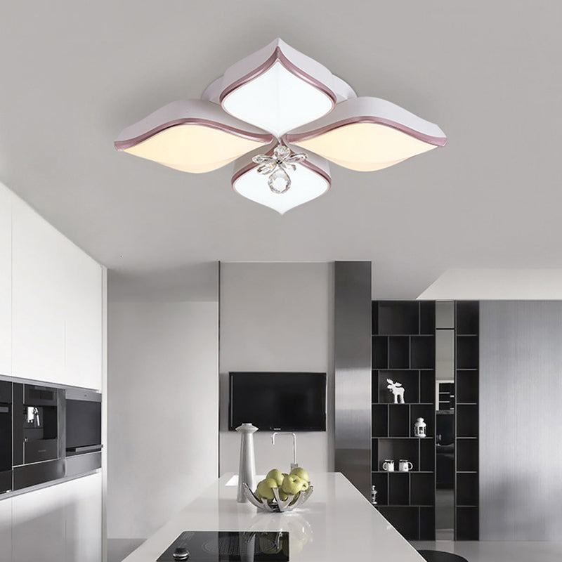 Contemporary Flower Ceiling Mounted Fixture Acrylic 4/5/6 Heads White Flush Ceiling Light with Crystal Drop for Living Room in Warm Clearhalo 'Ceiling Lights' 'Close To Ceiling Lights' 'Close to ceiling' 'Flush mount' Lighting' 149954