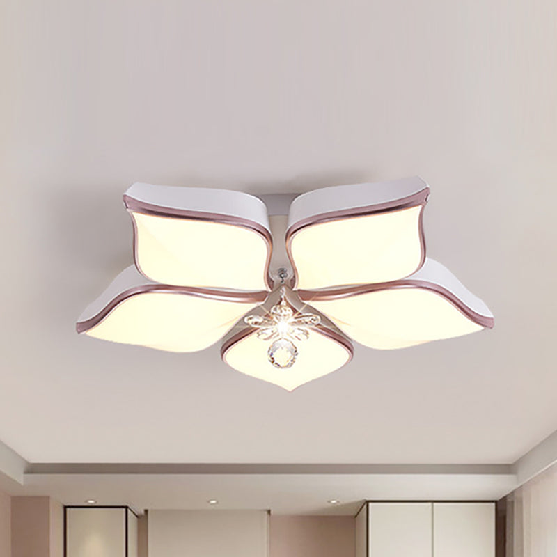 Contemporary Flower Ceiling Mounted Fixture Acrylic 4/5/6 Heads White Flush Ceiling Light with Crystal Drop for Living Room in Warm 5 Rose Gold Clearhalo 'Ceiling Lights' 'Close To Ceiling Lights' 'Close to ceiling' 'Flush mount' Lighting' 149957