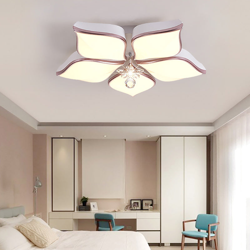 Contemporary Flower Ceiling Mounted Fixture Acrylic 4/5/6 Heads White Flush Ceiling Light with Crystal Drop for Living Room in Warm Clearhalo 'Ceiling Lights' 'Close To Ceiling Lights' 'Close to ceiling' 'Flush mount' Lighting' 149958