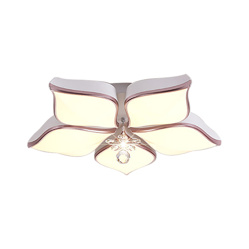 Contemporary Flower Ceiling Mounted Fixture Acrylic 4/5/6 Heads White Flush Ceiling Light with Crystal Drop for Living Room in Warm Clearhalo 'Ceiling Lights' 'Close To Ceiling Lights' 'Close to ceiling' 'Flush mount' Lighting' 149959