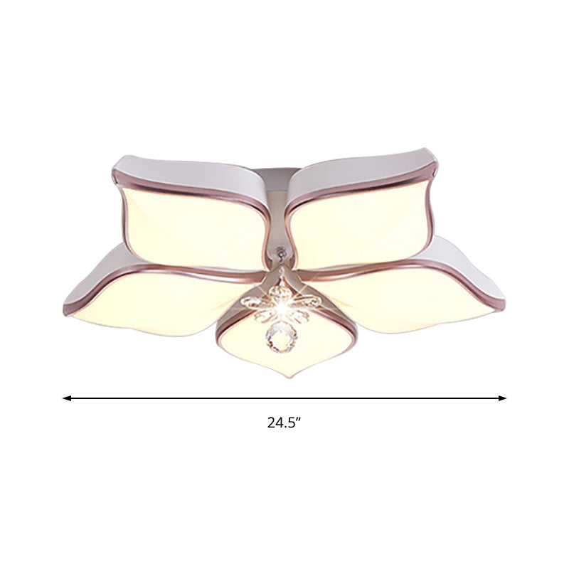 Contemporary Flower Ceiling Mounted Fixture Acrylic 4/5/6 Heads White Flush Ceiling Light with Crystal Drop for Living Room in Warm Clearhalo 'Ceiling Lights' 'Close To Ceiling Lights' 'Close to ceiling' 'Flush mount' Lighting' 149960