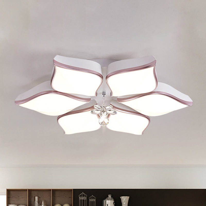 Contemporary Flower Ceiling Mounted Fixture Acrylic 4/5/6 Heads White Flush Ceiling Light with Crystal Drop for Living Room in Warm 6 Rose Gold Clearhalo 'Ceiling Lights' 'Close To Ceiling Lights' 'Close to ceiling' 'Flush mount' Lighting' 149961