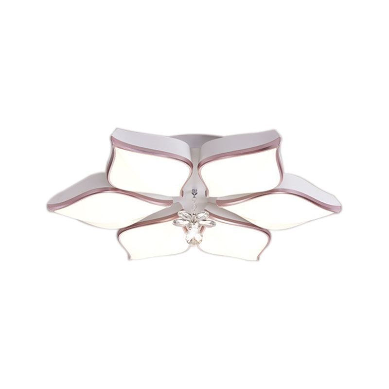 Contemporary Flower Ceiling Mounted Fixture Acrylic 4/5/6 Heads White Flush Ceiling Light with Crystal Drop for Living Room in Warm Clearhalo 'Ceiling Lights' 'Close To Ceiling Lights' 'Close to ceiling' 'Flush mount' Lighting' 149963