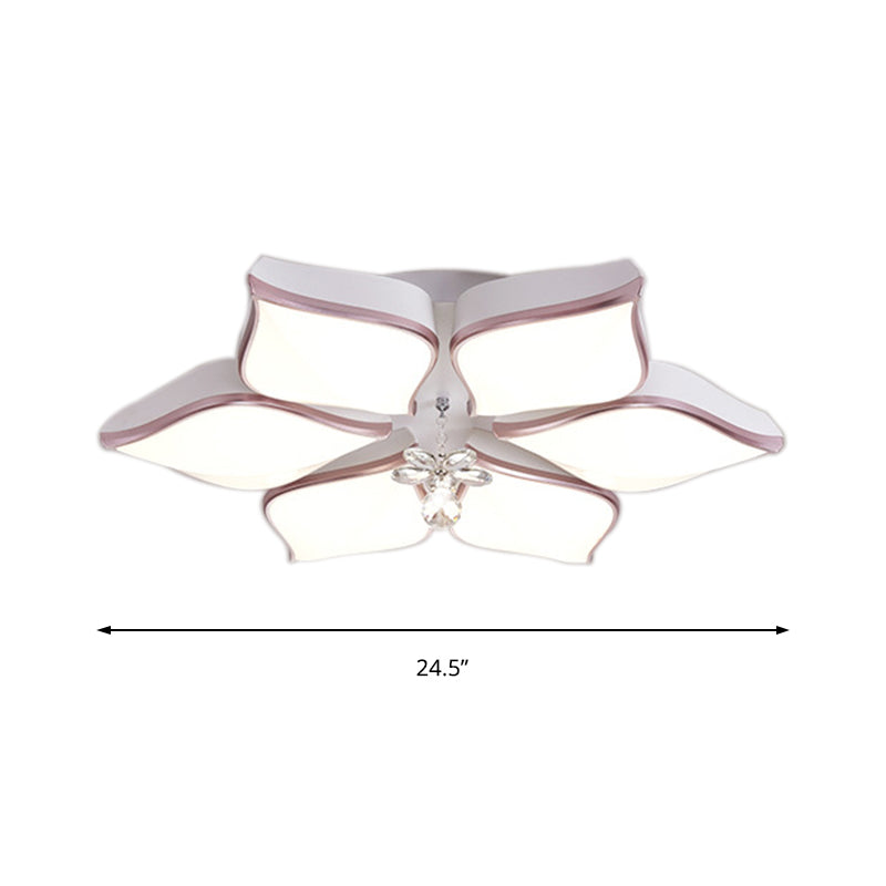 Contemporary Flower Ceiling Mounted Fixture Acrylic 4/5/6 Heads White Flush Ceiling Light with Crystal Drop for Living Room in Warm Clearhalo 'Ceiling Lights' 'Close To Ceiling Lights' 'Close to ceiling' 'Flush mount' Lighting' 149964