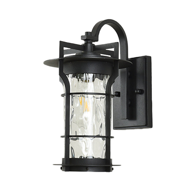 Clear Glass Black Sconce Light Square/Rectangle 1-Light Coastal Wall Lamp Fixture with Iron Cage Clearhalo 'Art deco wall lights' 'Cast Iron' 'Glass' 'Industrial wall lights' 'Industrial' 'Middle century wall lights' 'Modern' 'Rustic wall lights' 'Tiffany' 'Traditional wall lights' 'Wall Lamps & Sconces' 'Wall Lights' Lighting' 149971
