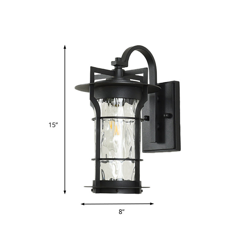Clear Glass Black Sconce Light Square/Rectangle 1-Light Coastal Wall Lamp Fixture with Iron Cage Clearhalo 'Art deco wall lights' 'Cast Iron' 'Glass' 'Industrial wall lights' 'Industrial' 'Middle century wall lights' 'Modern' 'Rustic wall lights' 'Tiffany' 'Traditional wall lights' 'Wall Lamps & Sconces' 'Wall Lights' Lighting' 149972