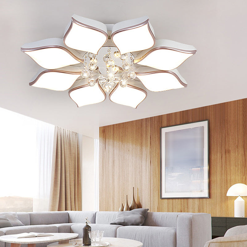 White Blooming Flush Mount Ceiling Modern Acrylic 8/10 Heads Living Room Ceiling Flush Mount with Crystal Drop in Warm 8 Rose Gold Clearhalo 'Ceiling Lights' 'Close To Ceiling Lights' 'Close to ceiling' 'Flush mount' Lighting' 149976